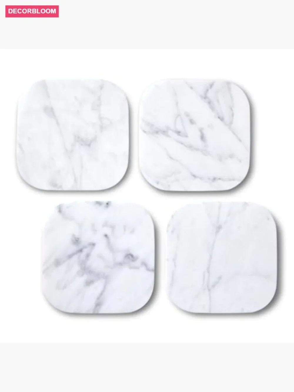 Set of 4 Square Marble Coasters for Drinks Coffee - Natural Stone Bar Coasters